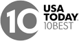 The image shows a logo with the number 10 in a circle, next to the text "USA TODAY 10BEST" in bold, uppercase letters.